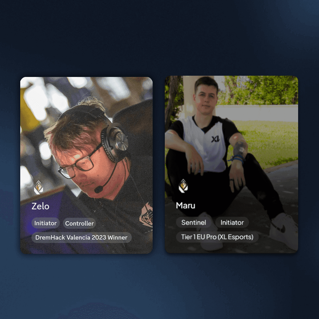 Coach card showing Zelo and Maru with their roles and credentials